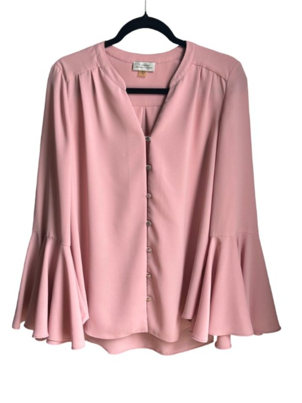 TAHARI ASL Button Down Bell Sleeve Oversized Blouse Blush Pink Size S